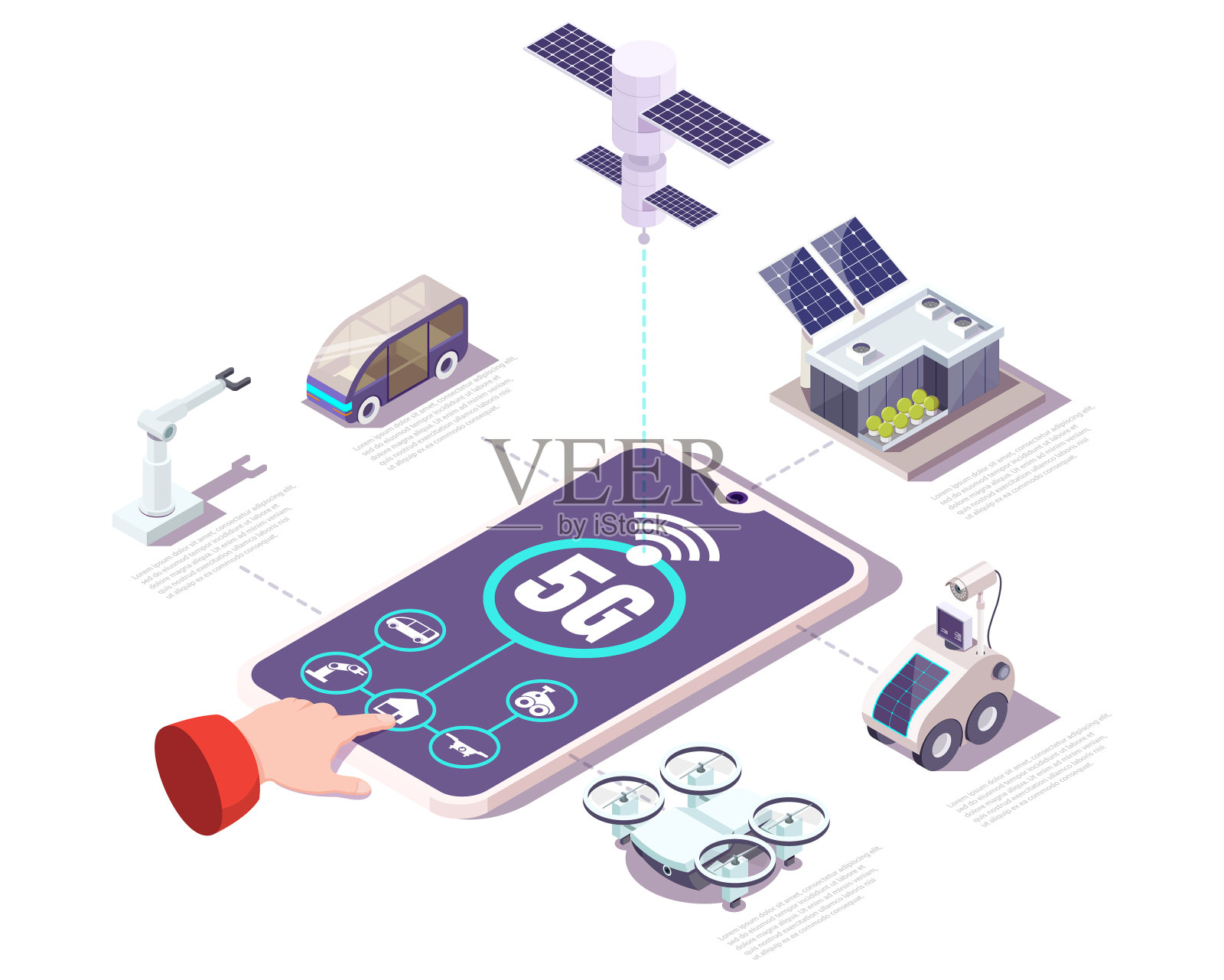 5g网络手机与物联网应用程序平面设计元素图片