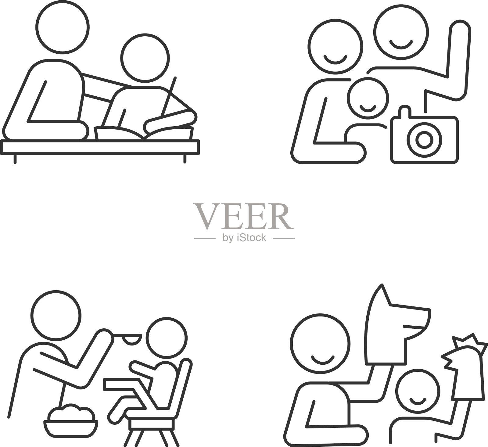 有效的育儿风格线性图标设置图标素材