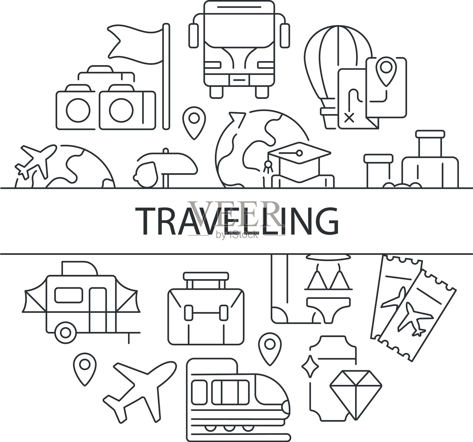 旅行抽象的线性概念布局图标素材