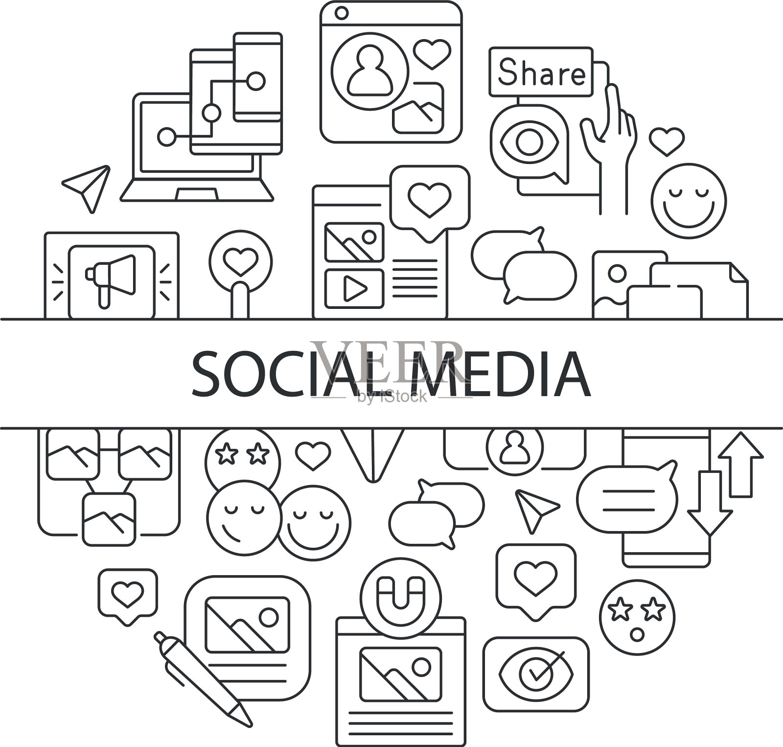 社交媒体抽象线性概念布局图标素材