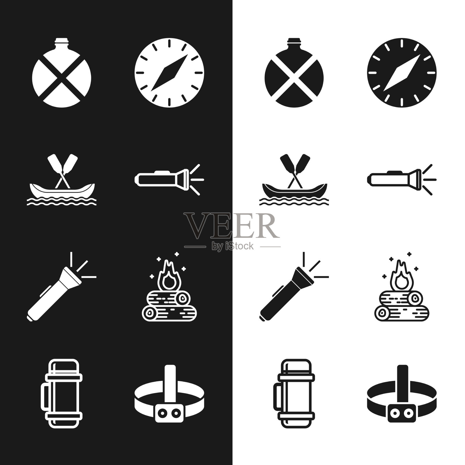 设置手电筒、漂流艇水壶、水瓶图标素材