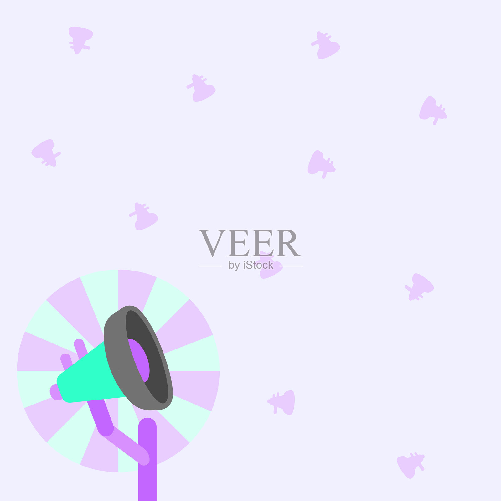 小杆扩音器与太阳轻轻升起插画图片素材