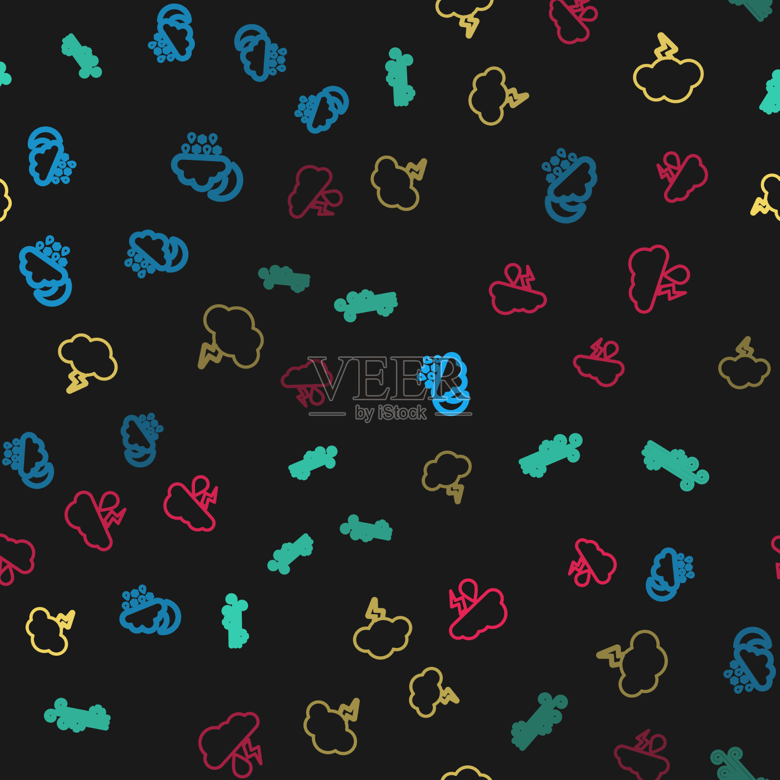 集线云与雪、雨、月、风图标素材