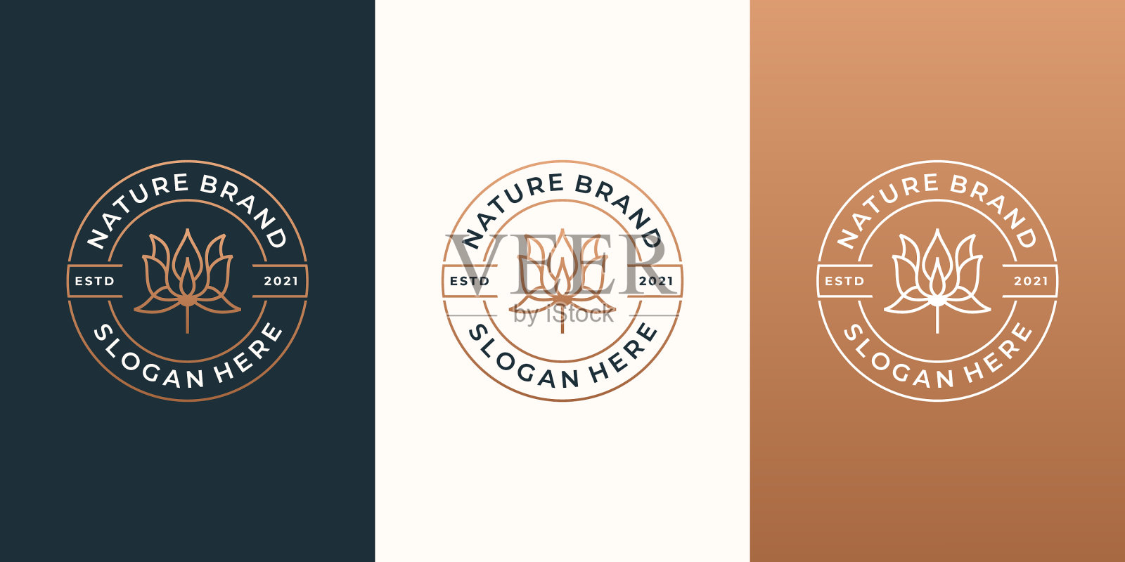 豪华线艺术美花标志设计vintage插画图片素材