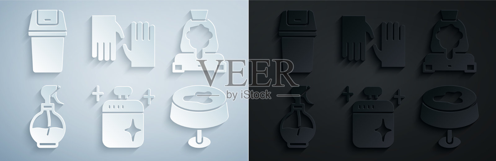 设置干净的烹饪锅清洁女工服务图标素材