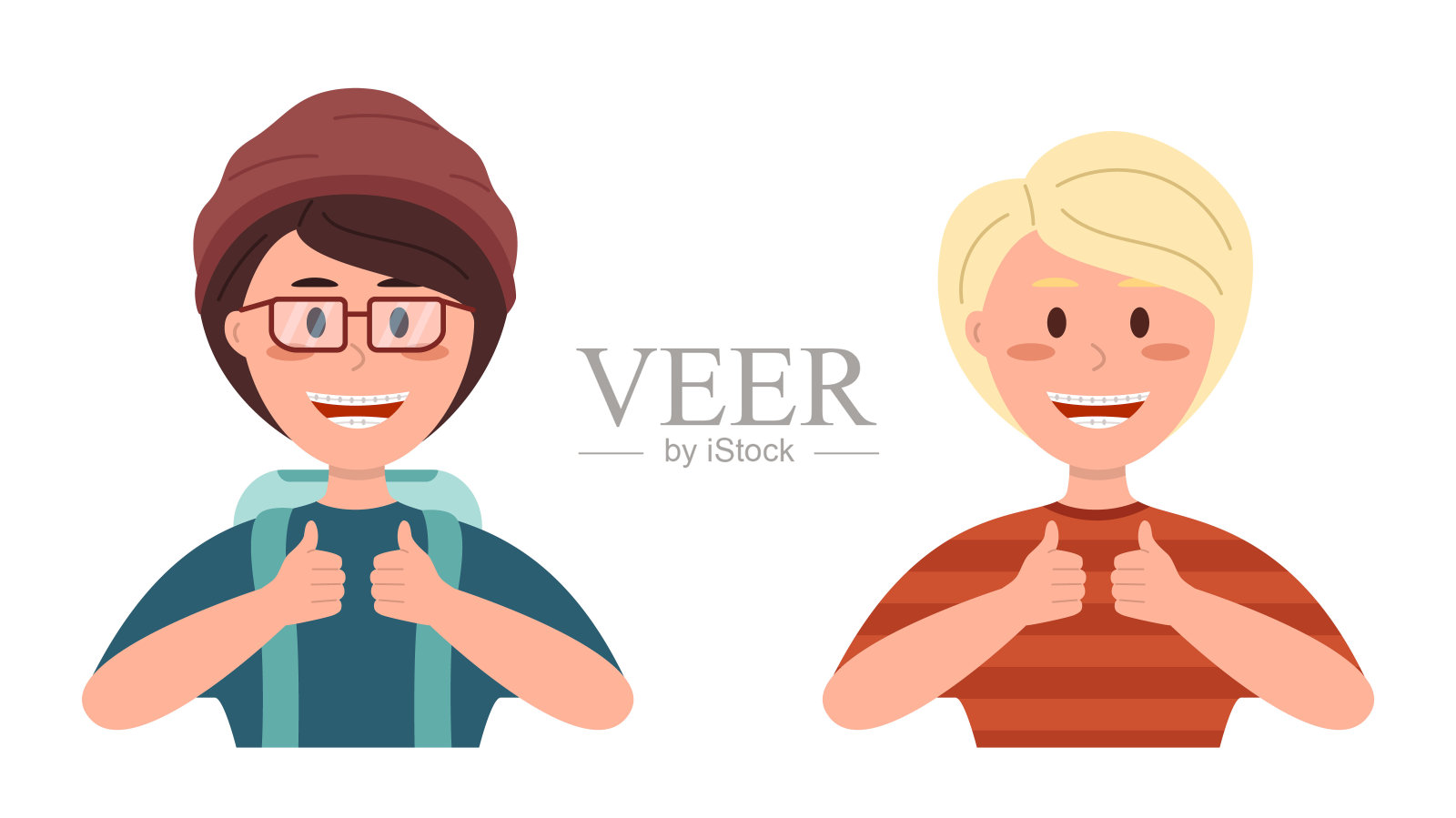 戴着牙套的少年竖起大拇指插画图片素材