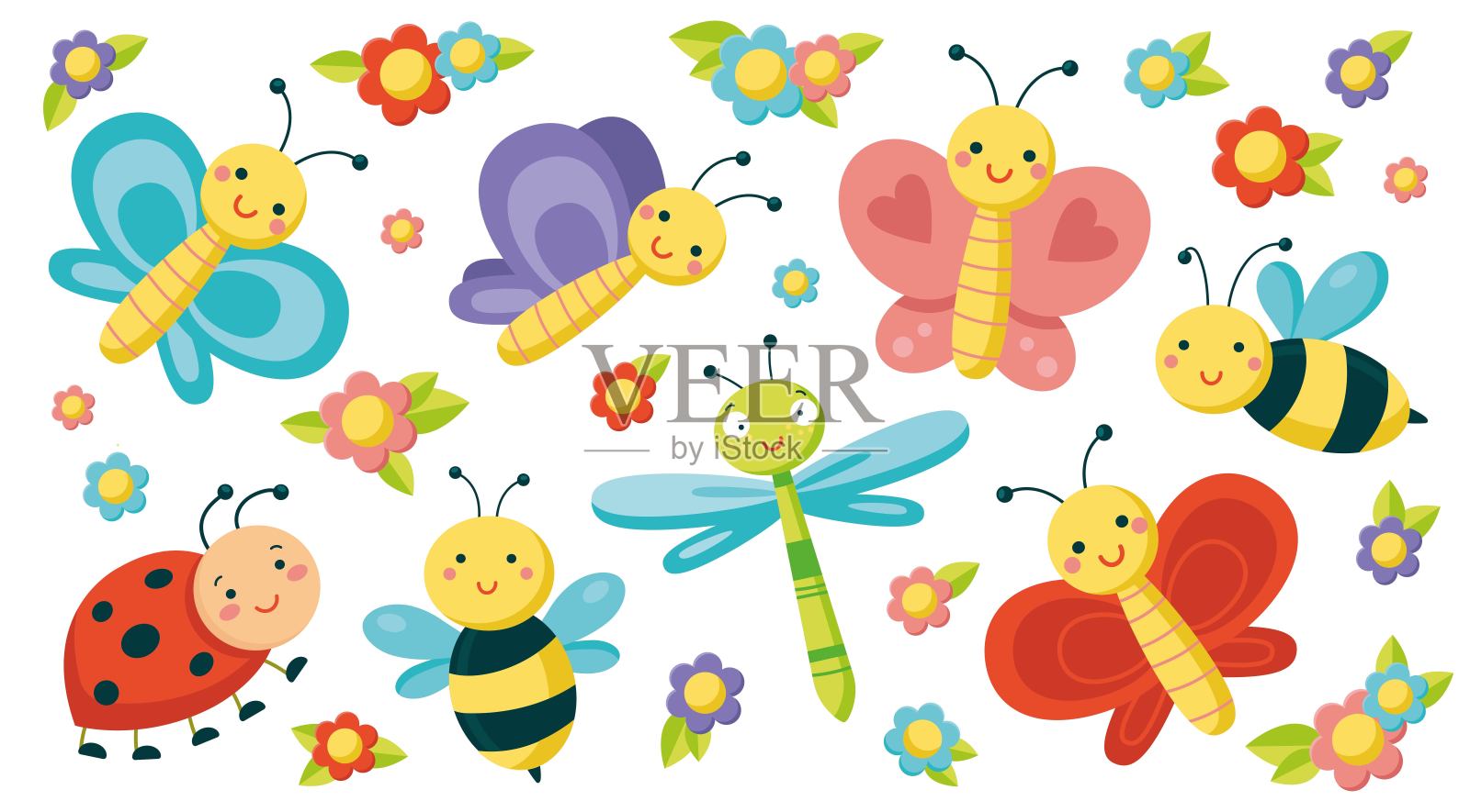 可爱昆虫套装插画图片素材