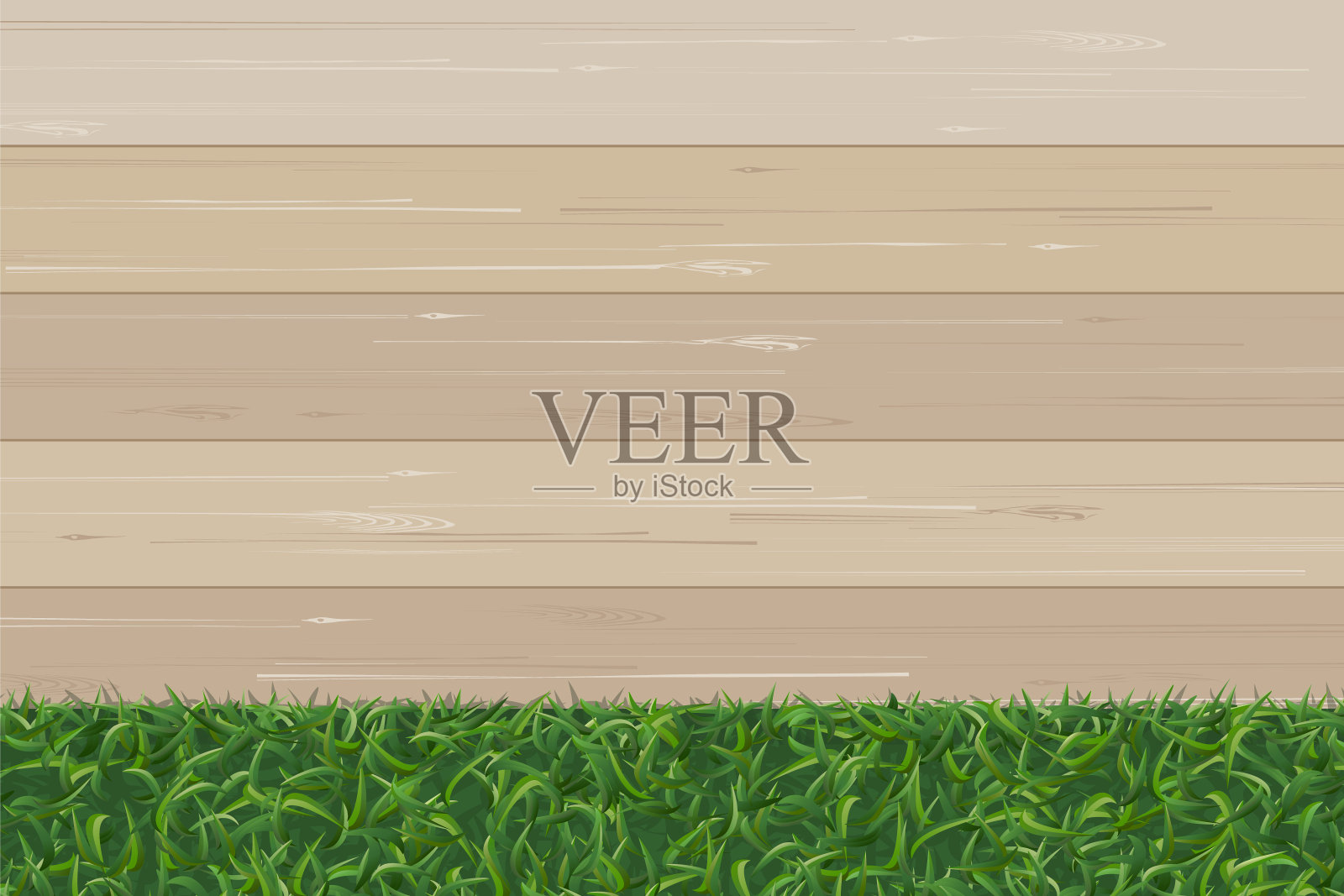 绿草纹理,木纹为背景。插画图片素材