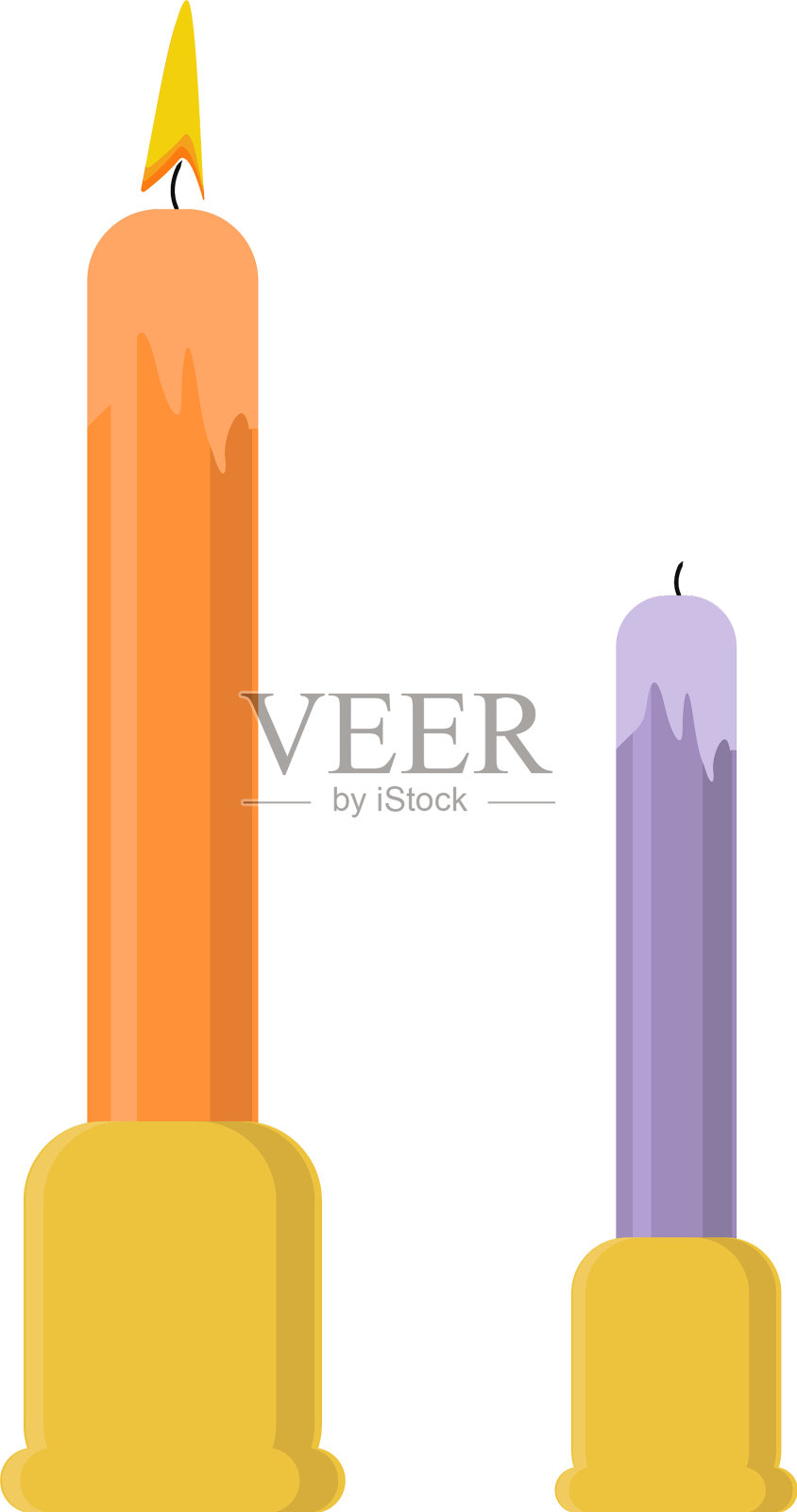 白色背景上两根燃烧的蜡烛插画图片素材