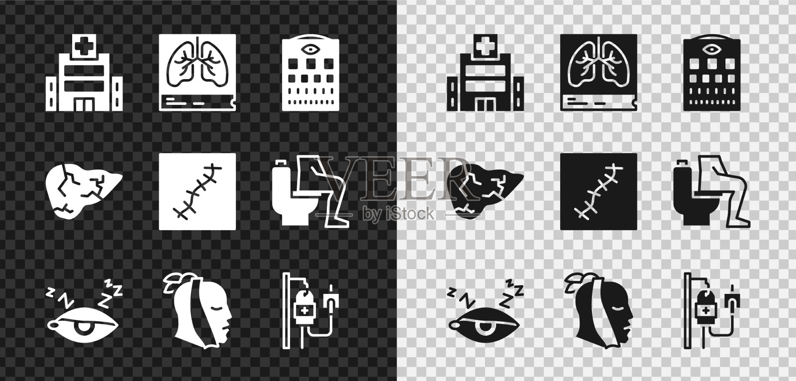 设医院大楼肺部x光眼图标素材