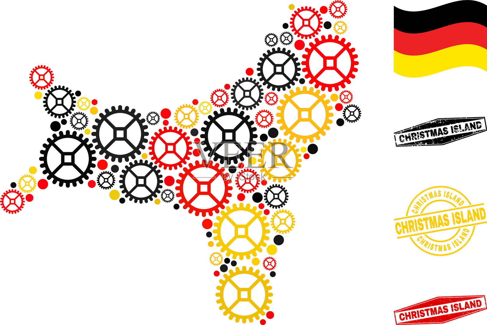 Cog拼贴圣诞岛地图在德国国旗插画图片素材