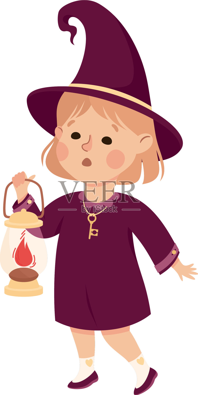 女巫小女孩穿着紫色的裙子和尖设计元素图片