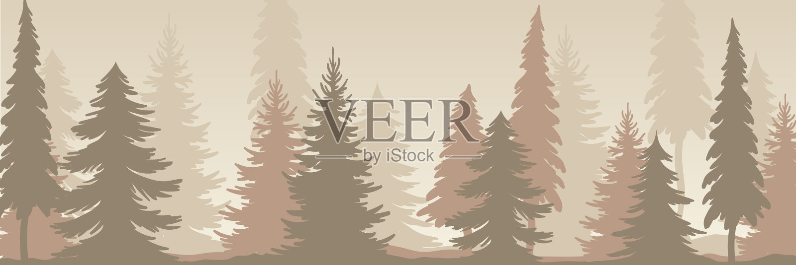 杉树的轮廓与高大的树干和树枝插画图片素材