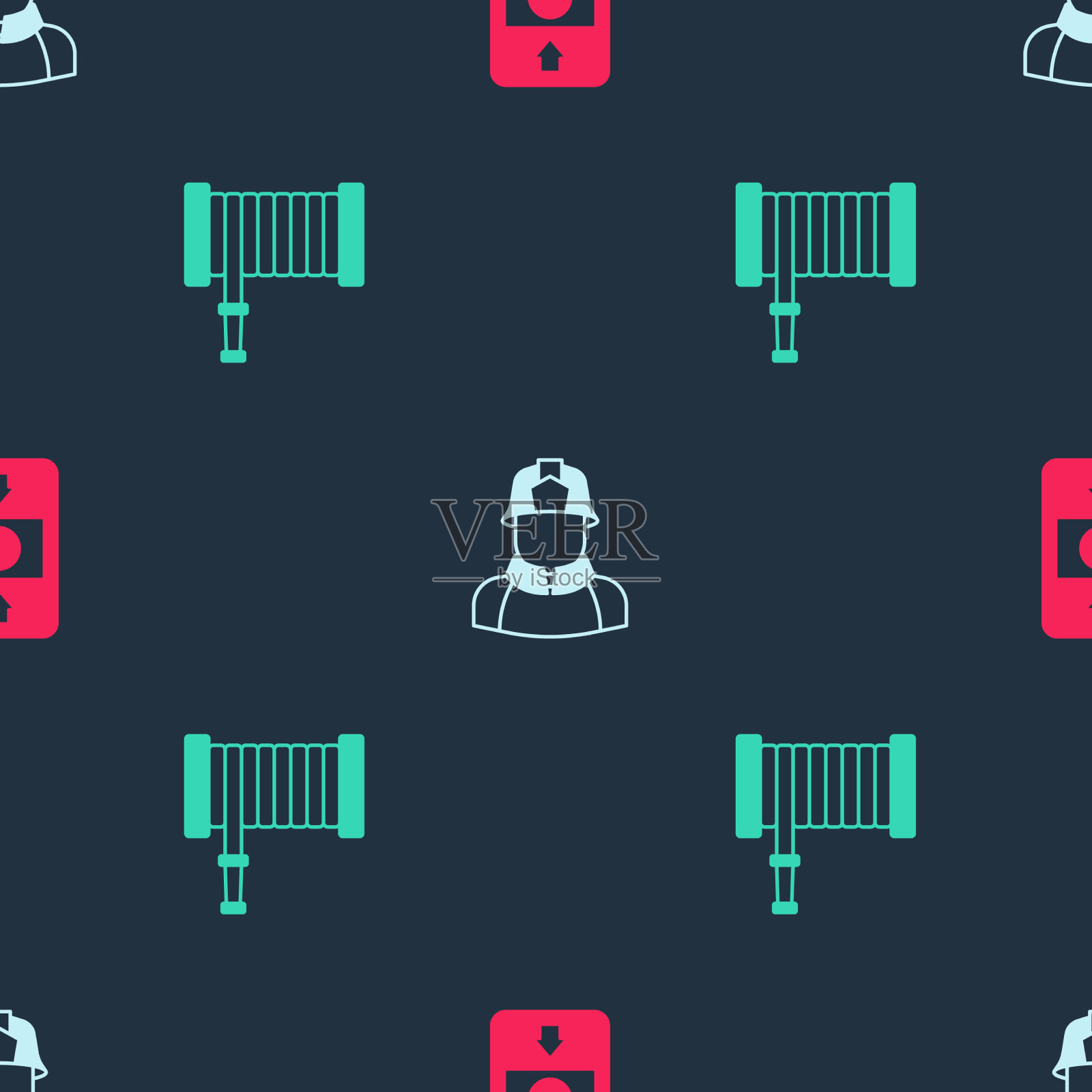 设置火灾报警系统、消防装置和软管卷筒图标素材