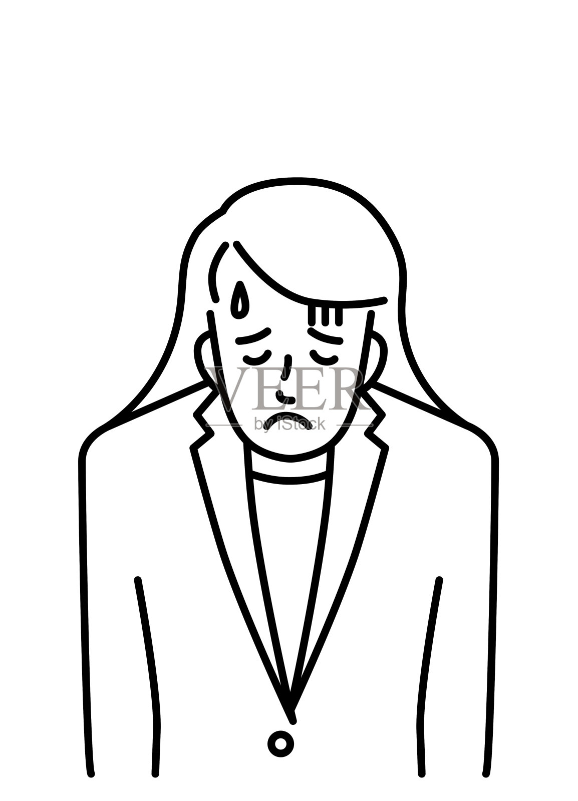 身穿西装的年轻女子的上半身,失望地垂下肩膀(线条)插画图片素材