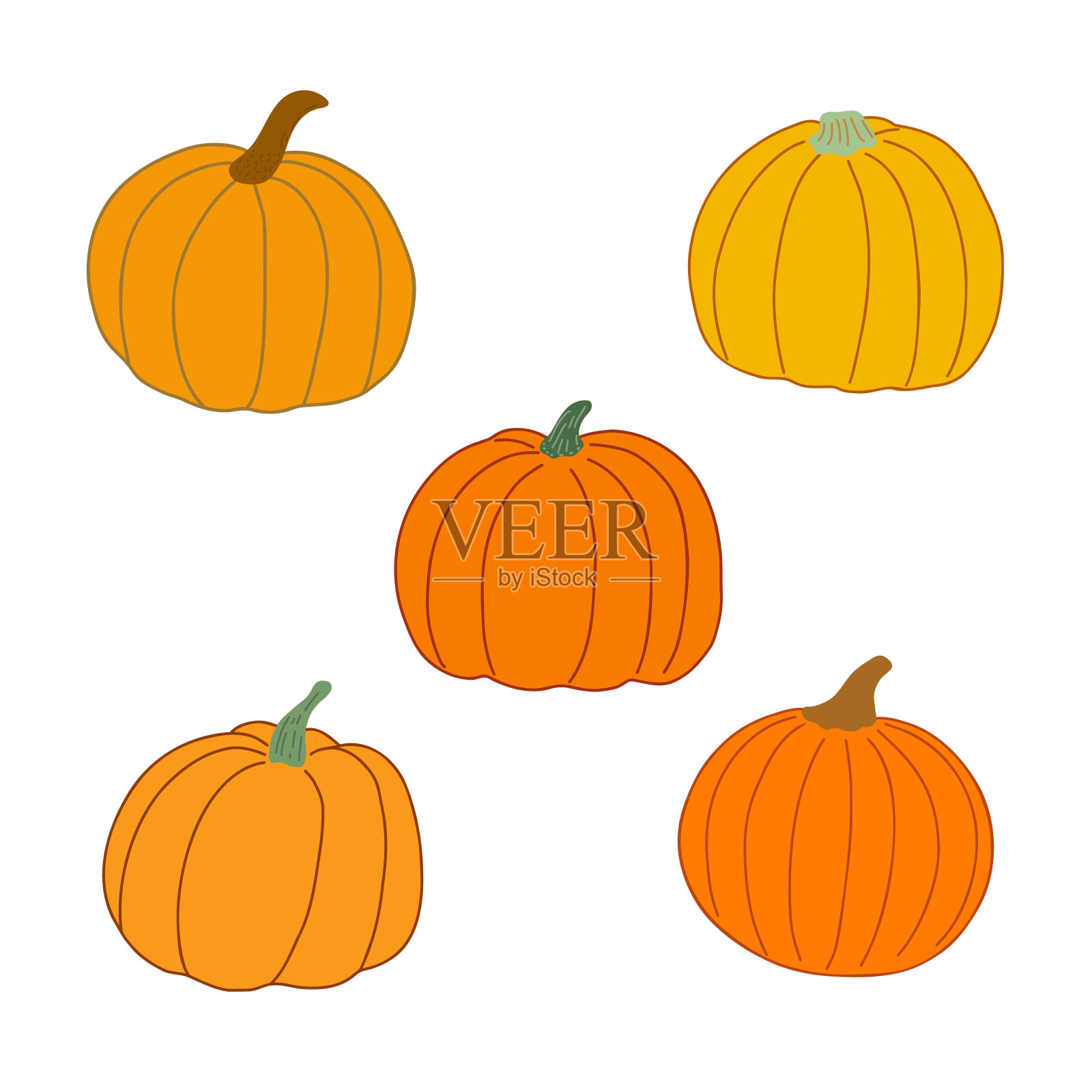 南瓜集手绘矢量平面风格矢量插图明亮的暖色,蔬菜季节性的秋季假日庆祝设计,健康的素食饮食,感恩节,万圣节剪辑艺术设计元素图片