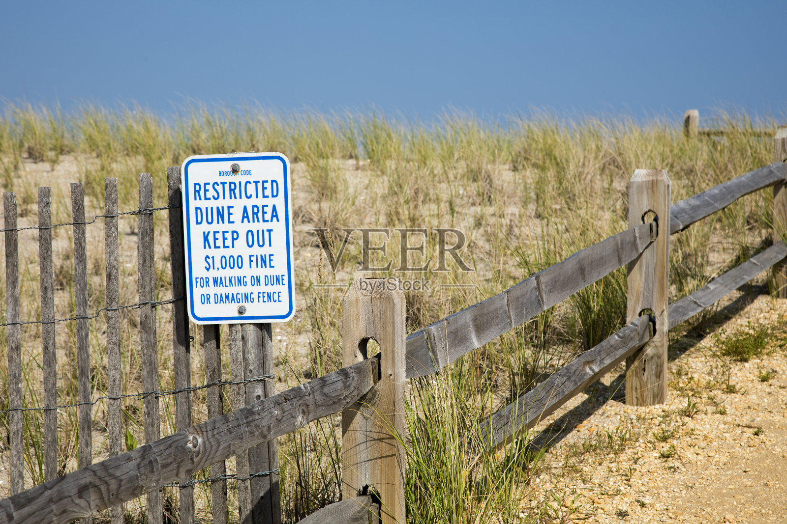 通过沙丘禁区警告标志进入海滩照片摄影图片