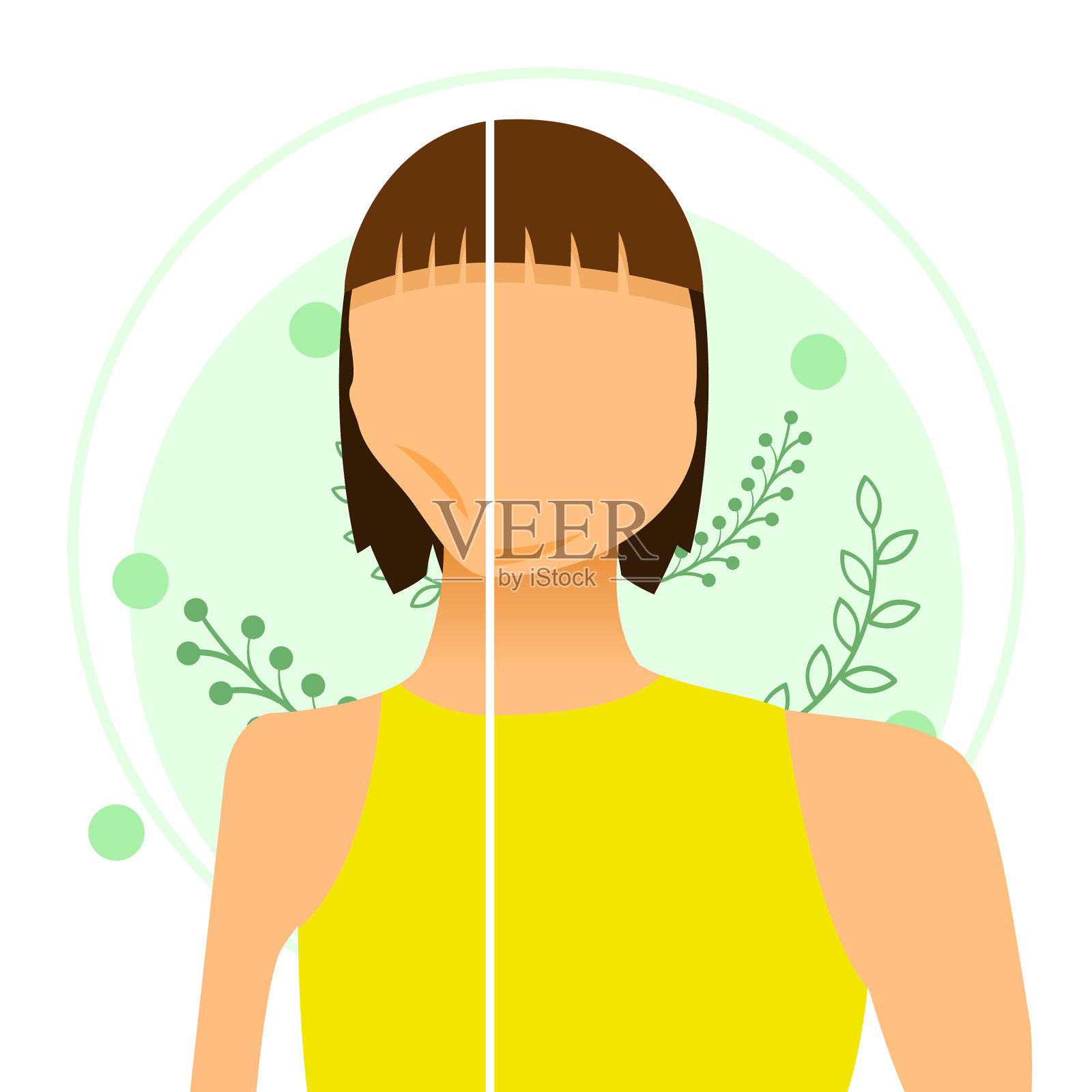 抽象扁平女人瘦和胖,胖女孩的影子卡通人物角色概念插图矢量设计风格缺乏体重厌食症插画图片素材