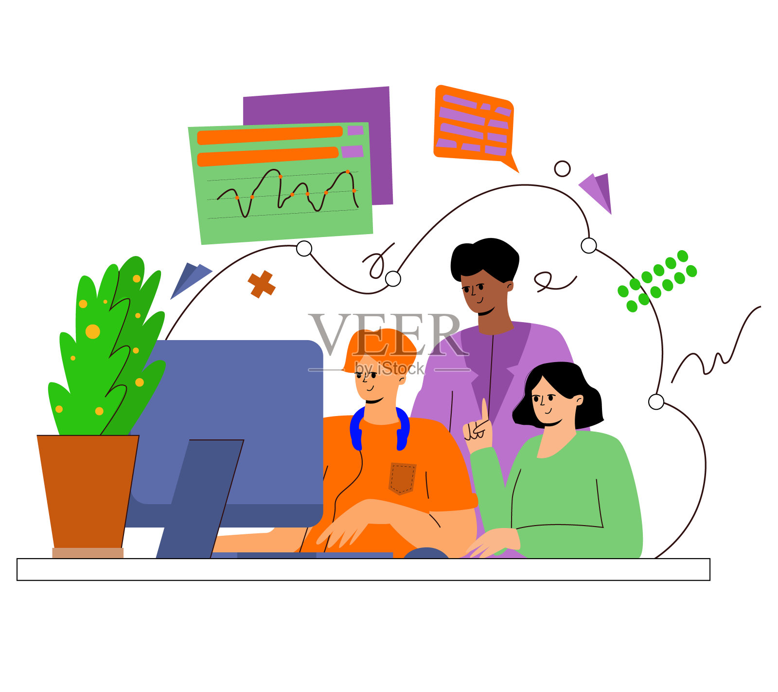 一群同事一起工作。同事解决共同的问题。团队合作,完成任务,在办公室工作插画图片素材