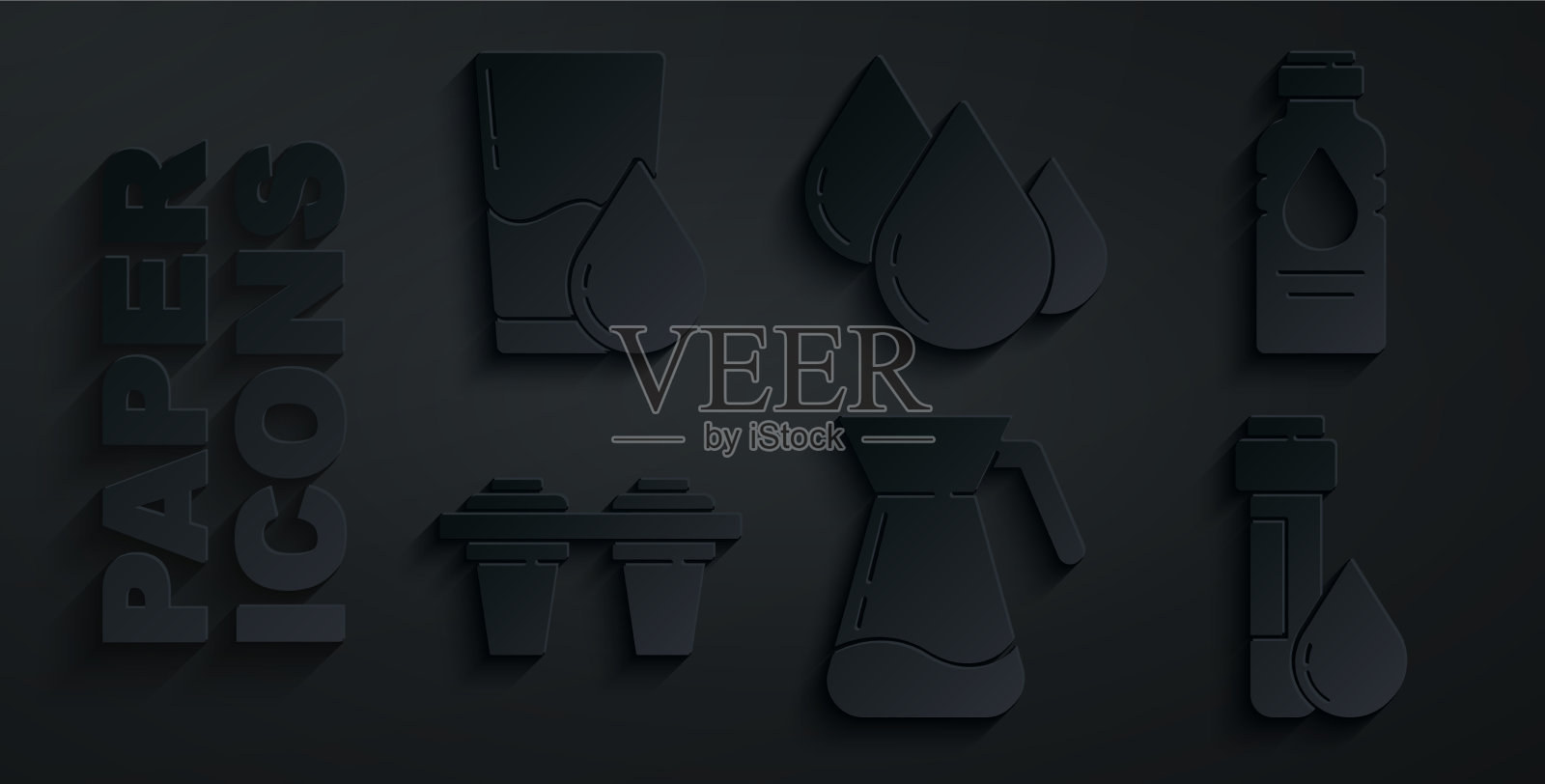 将水杯与水瓶和滤水器放在一起图标素材