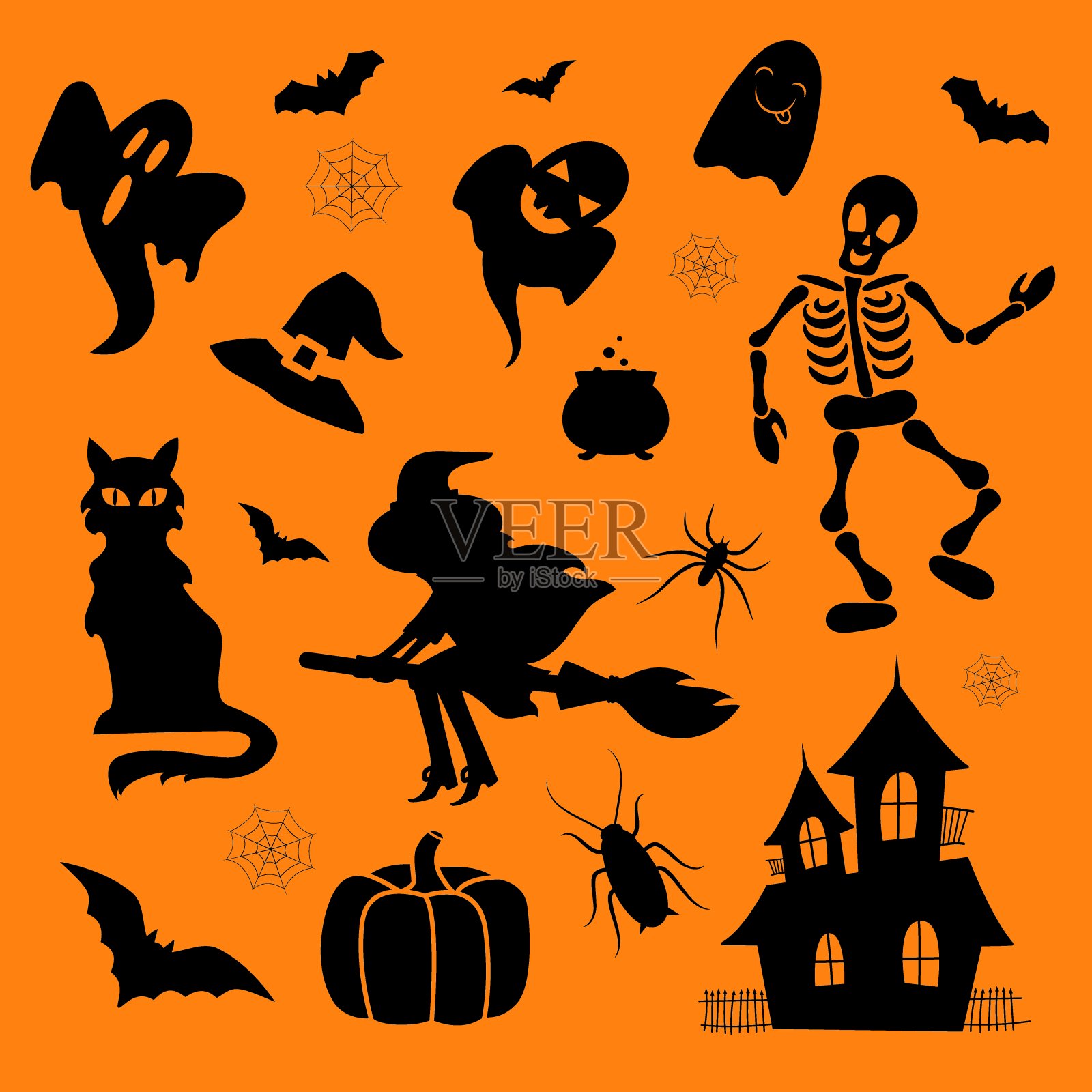 万圣节。万圣节设计元素的向量集。插画图片素材