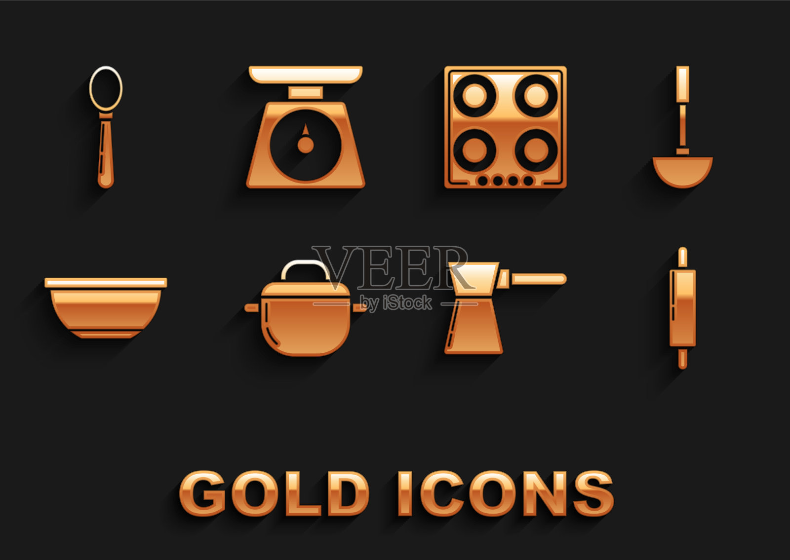 炊事锅设锅铲擀面杖图标素材