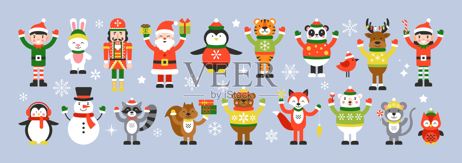 可爱的圣诞人物和动物图形和网页设计插画图片素材