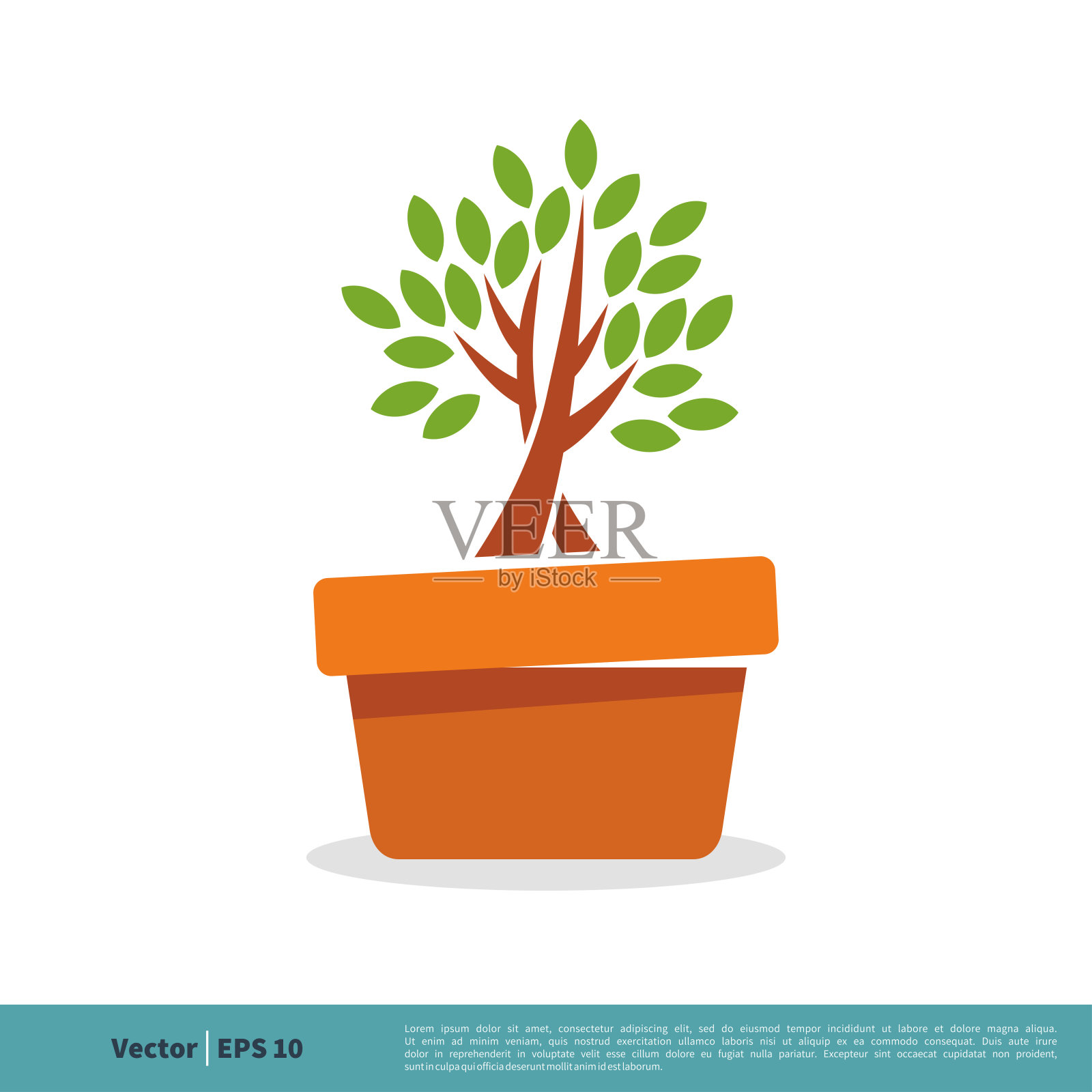 叶子和花盆生态园艺矢量标志模板插图设计。向量EPS 10。插画图片素材