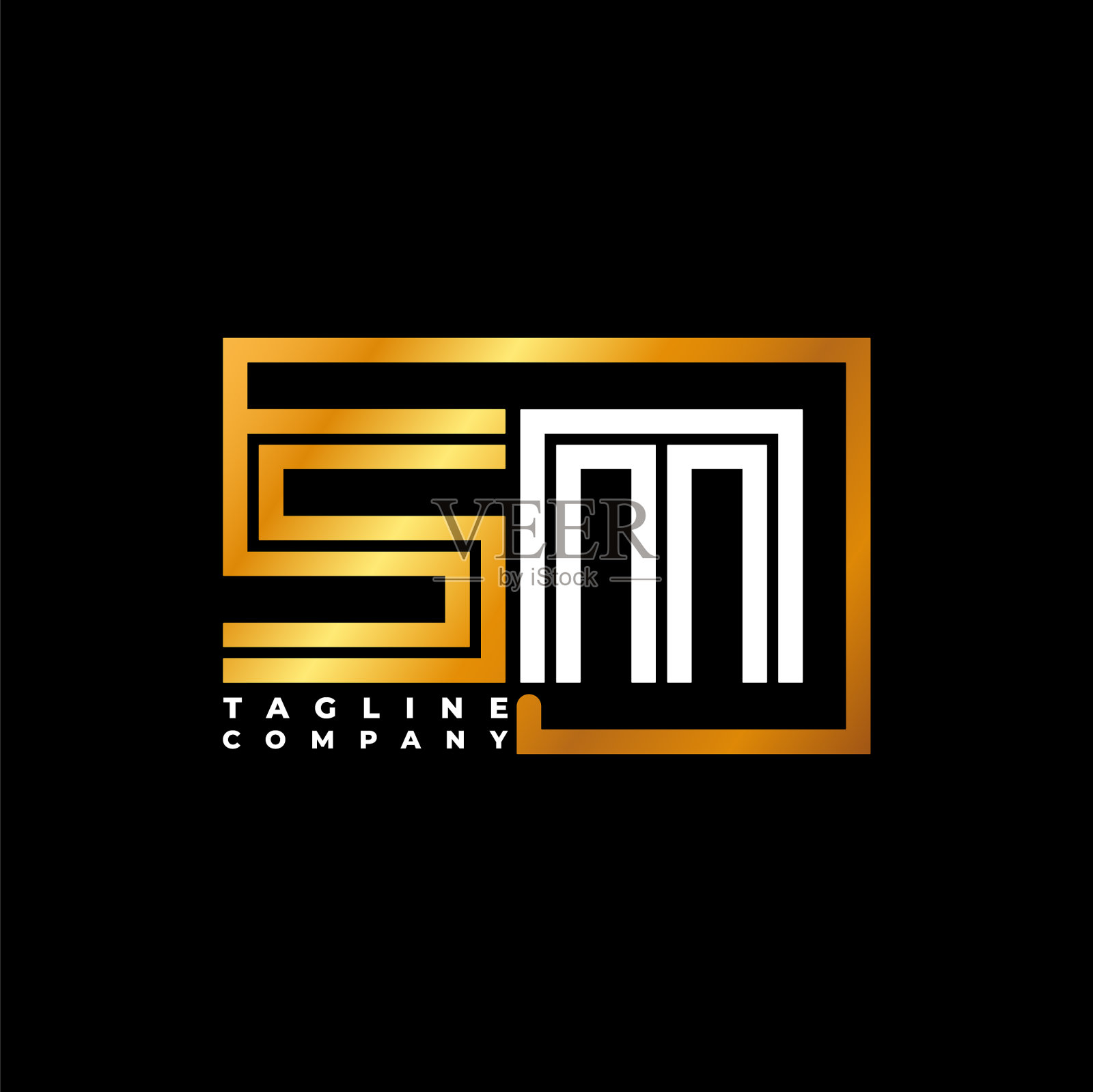 Sm字母金色线条插画图片素材