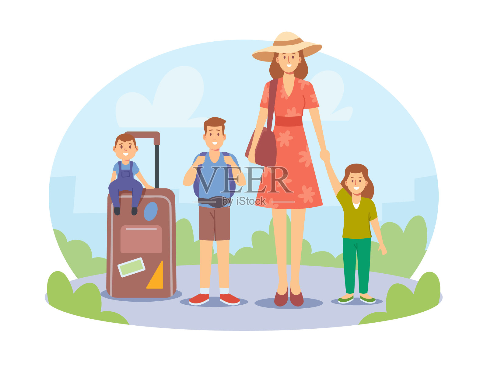 妈妈和孩子一起旅行快乐设计元素图片