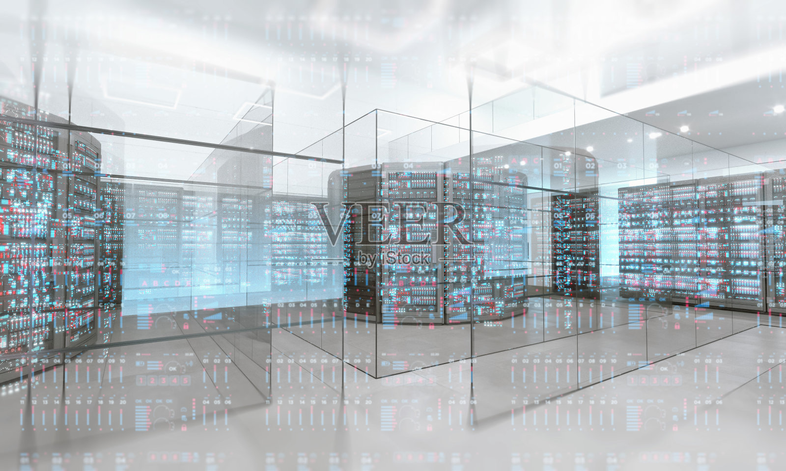 抽象的服务器室在一个宽敞明亮的空间照片摄影图片