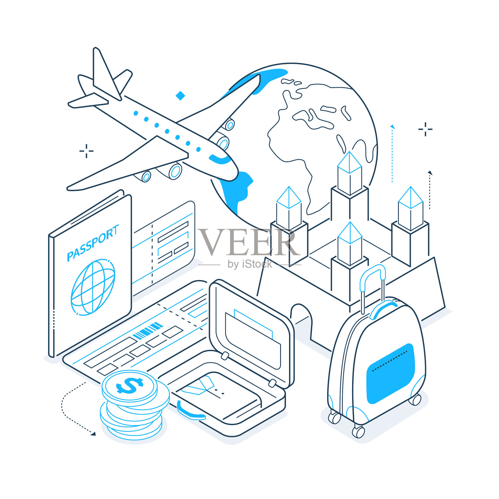 旅程-等距黑蓝线设计元素图片