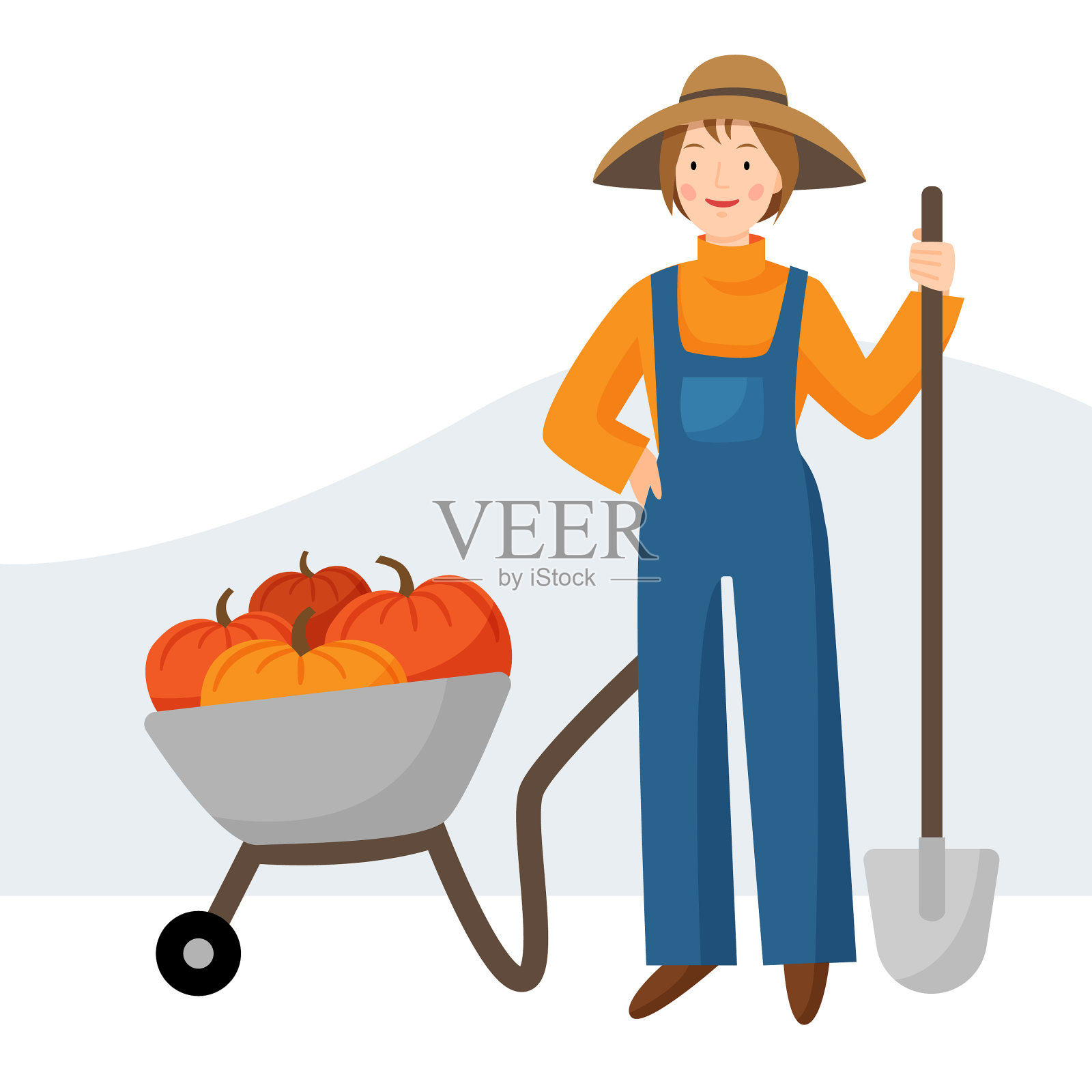 戴着帽子,穿着工作服的女园丁插画图片素材