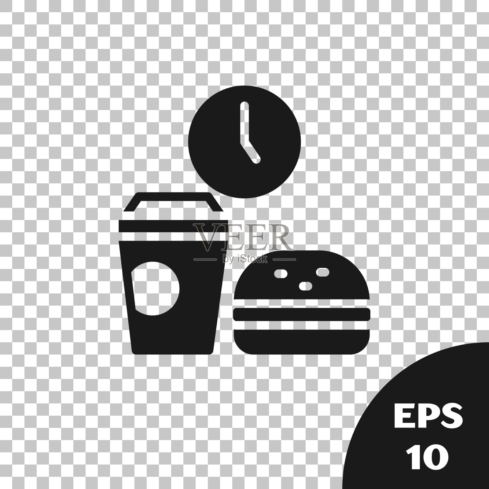 黑色快餐时间图标孤立上透明图标素材