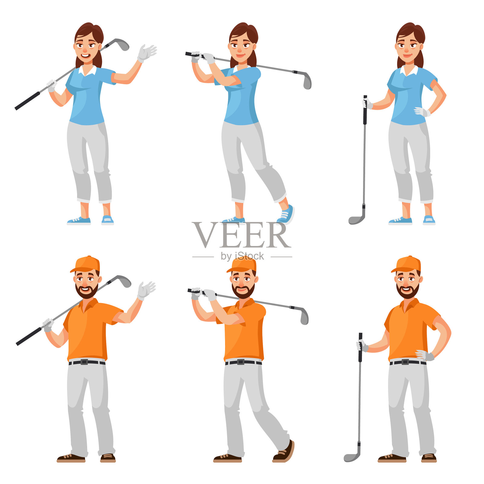 男女球手摆出不同的姿势插画图片素材