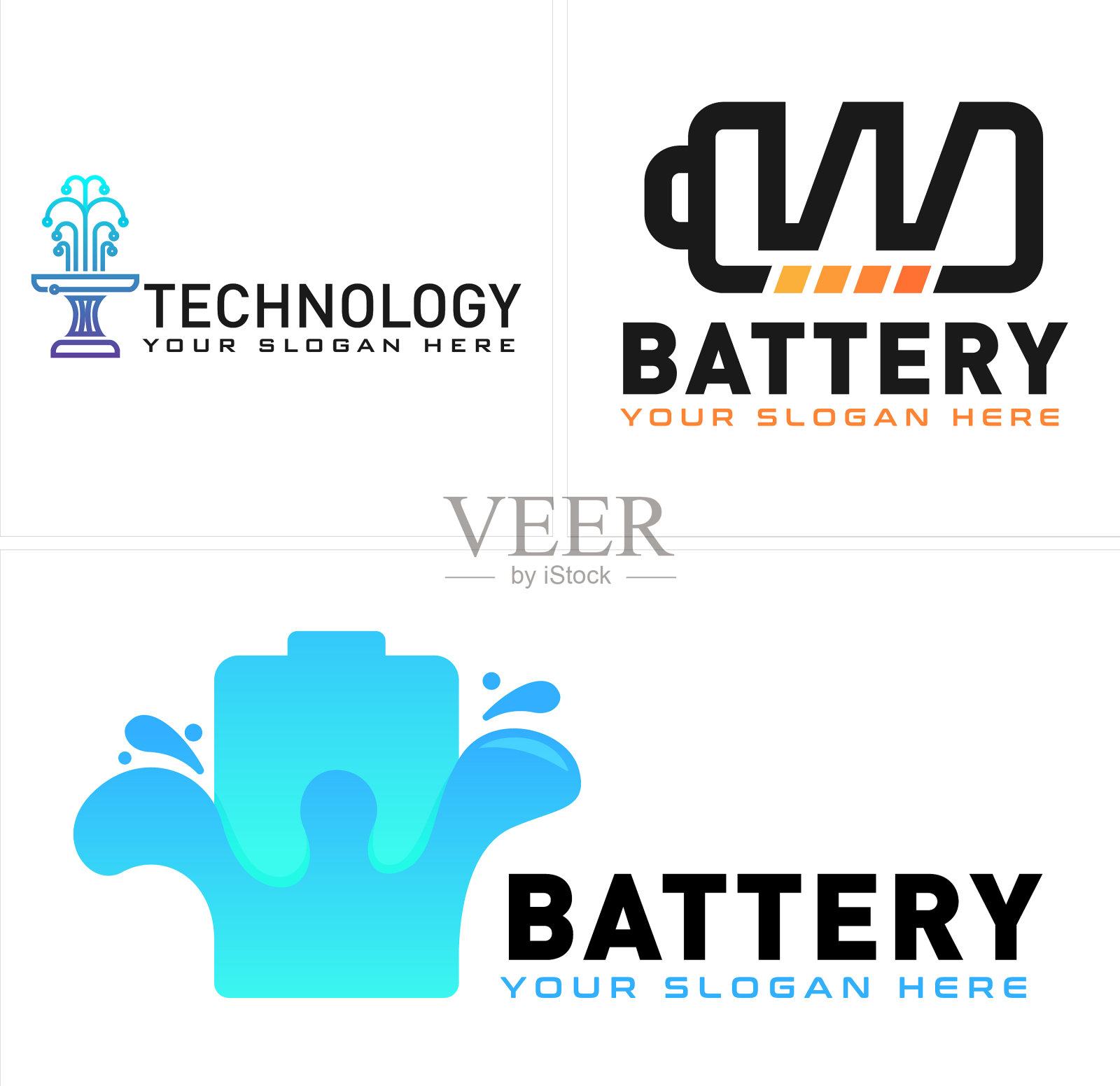 技术充电电池喷泉标志设计插画图片素材