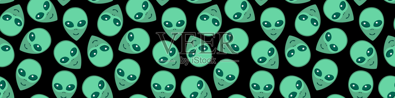 无缝图案与外星人绿色的头插画图片素材