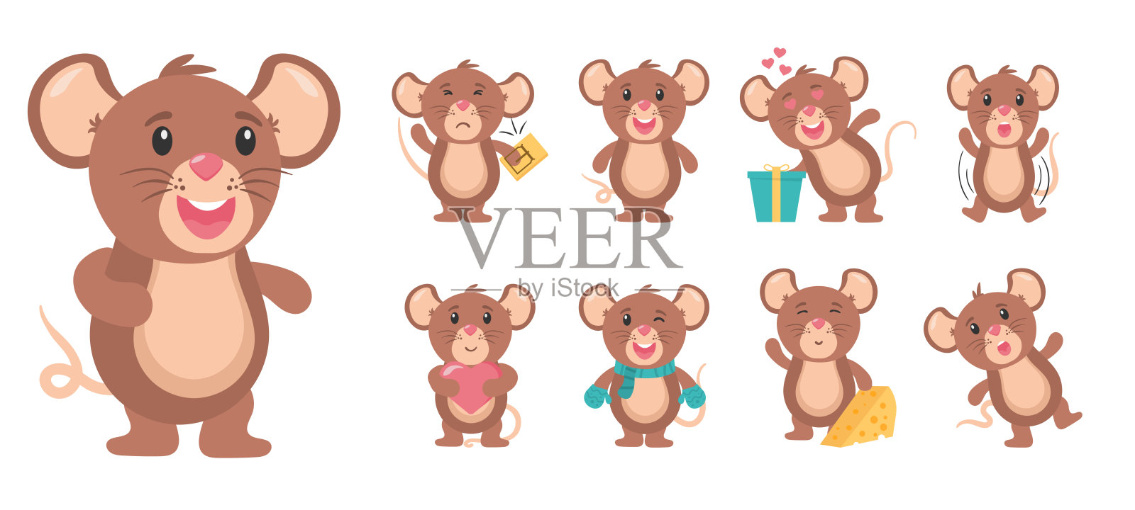 设置可爱的老鼠角色,老鼠卡通动物。插画图片素材