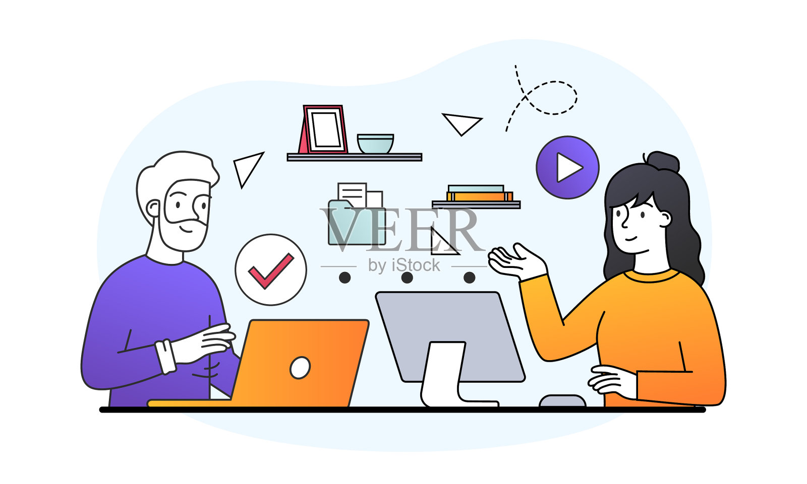 男人和女人在家工作设计元素图片