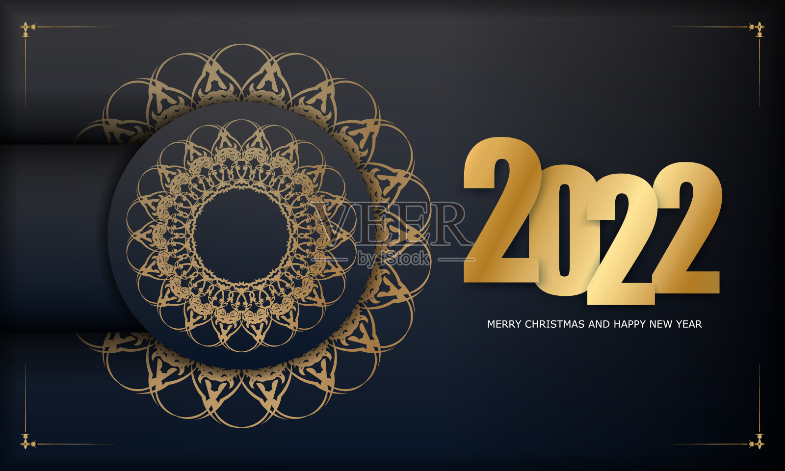 2022圣诞快乐黑色豪华黄金图案贺卡插画图片素材