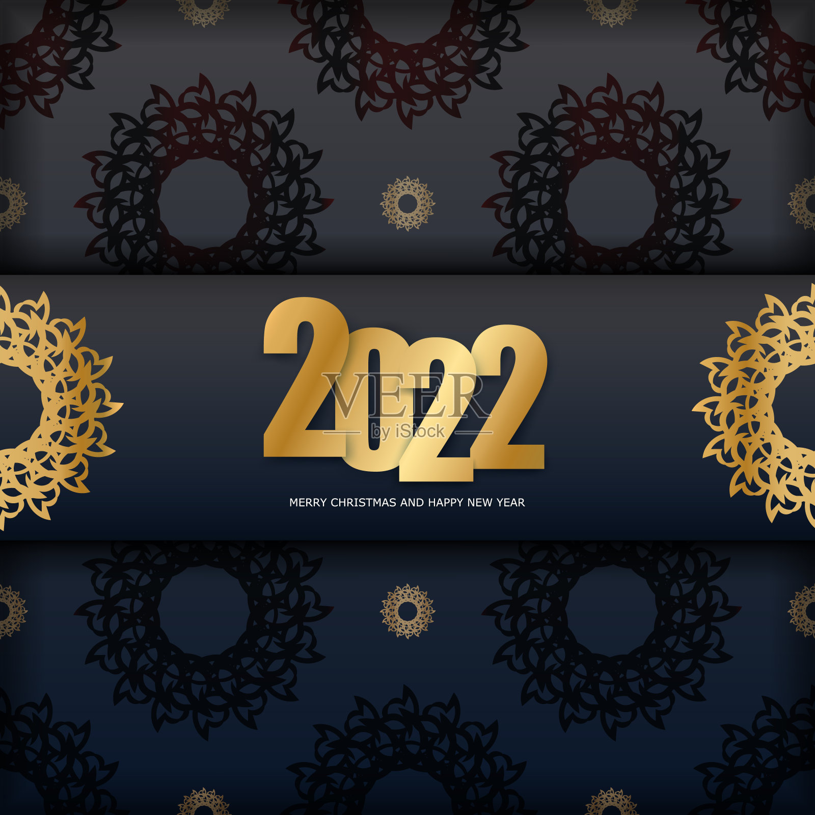 黑色新年传单模板2022与豪华黄金图案插画图片素材