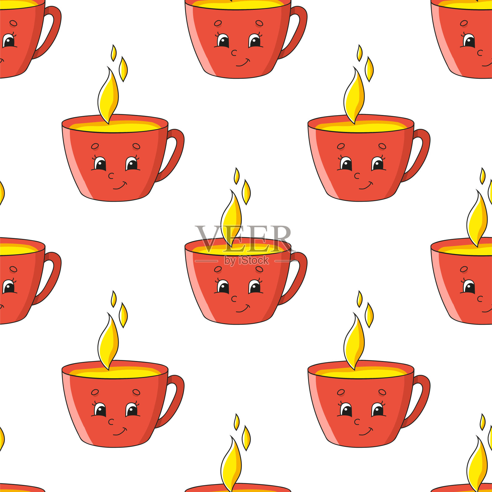 彩色无缝模式。卡通风格。手绘。矢量插图孤立的白色背景。用于墙纸,海报,横幅。设计元素图片