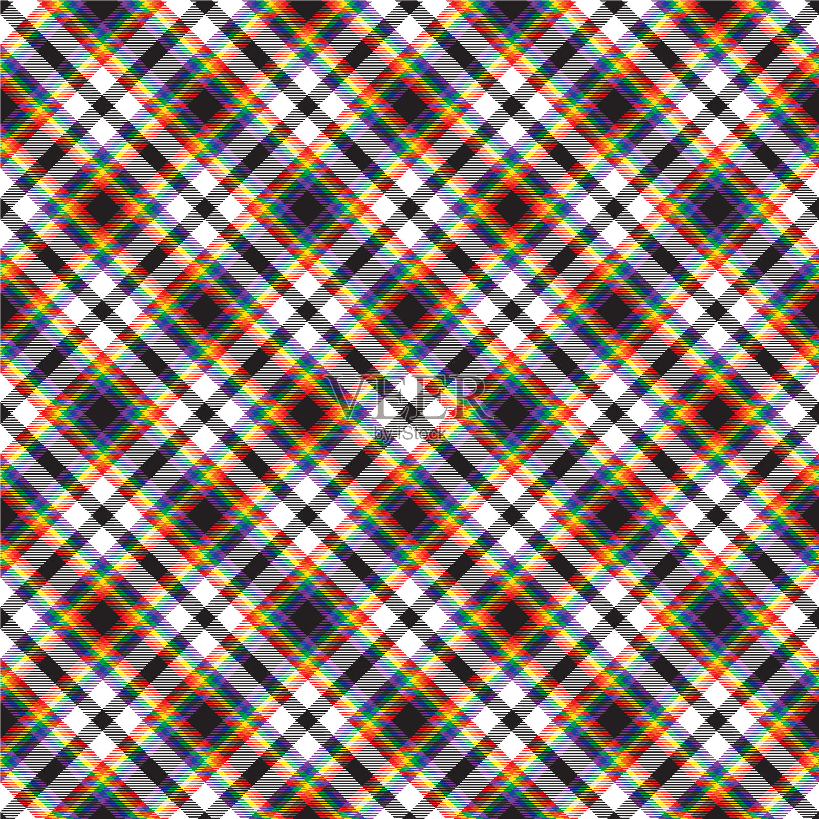 彩虹斜格子花呢纹理无缝插画图片素材