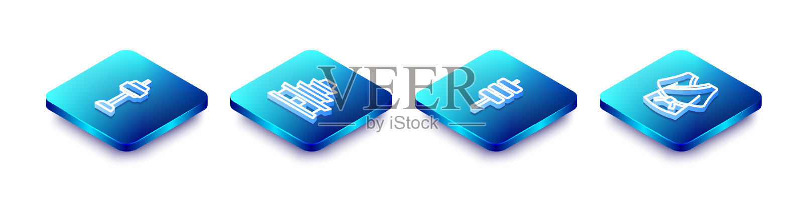 设置等距线在韩国首尔塔N,韩国寺庙,食物和和服的图标。向量图标素材