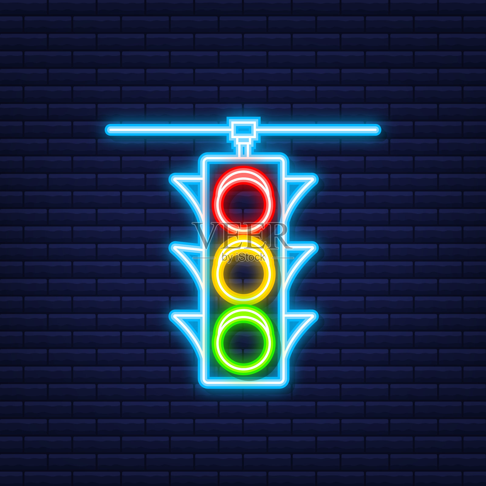 红绿灯图标,行人标志霓虹灯风格插画图片素材