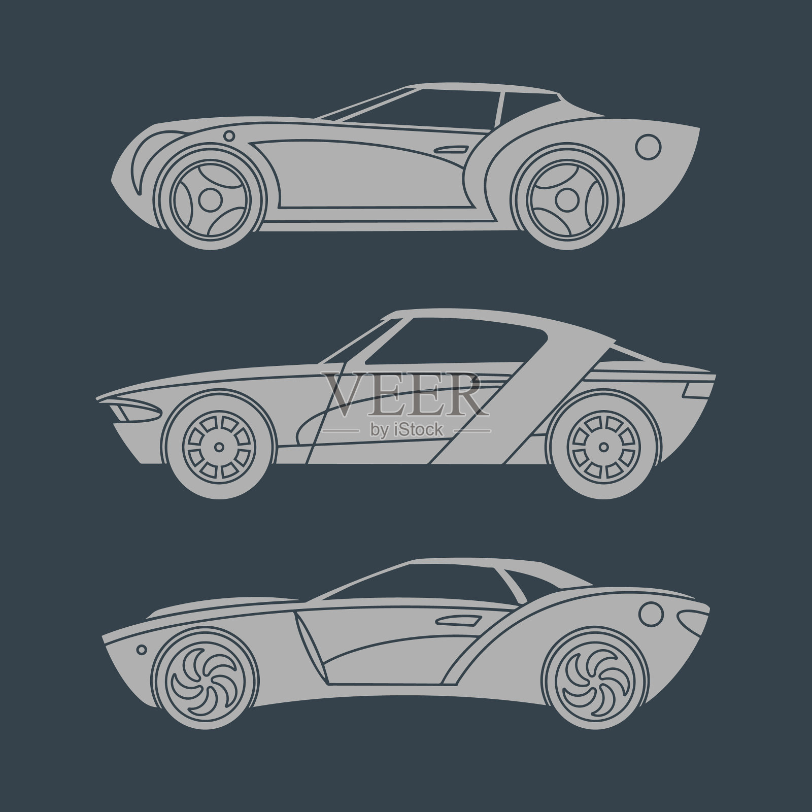 一套超跑轻侧影侧视图标素材