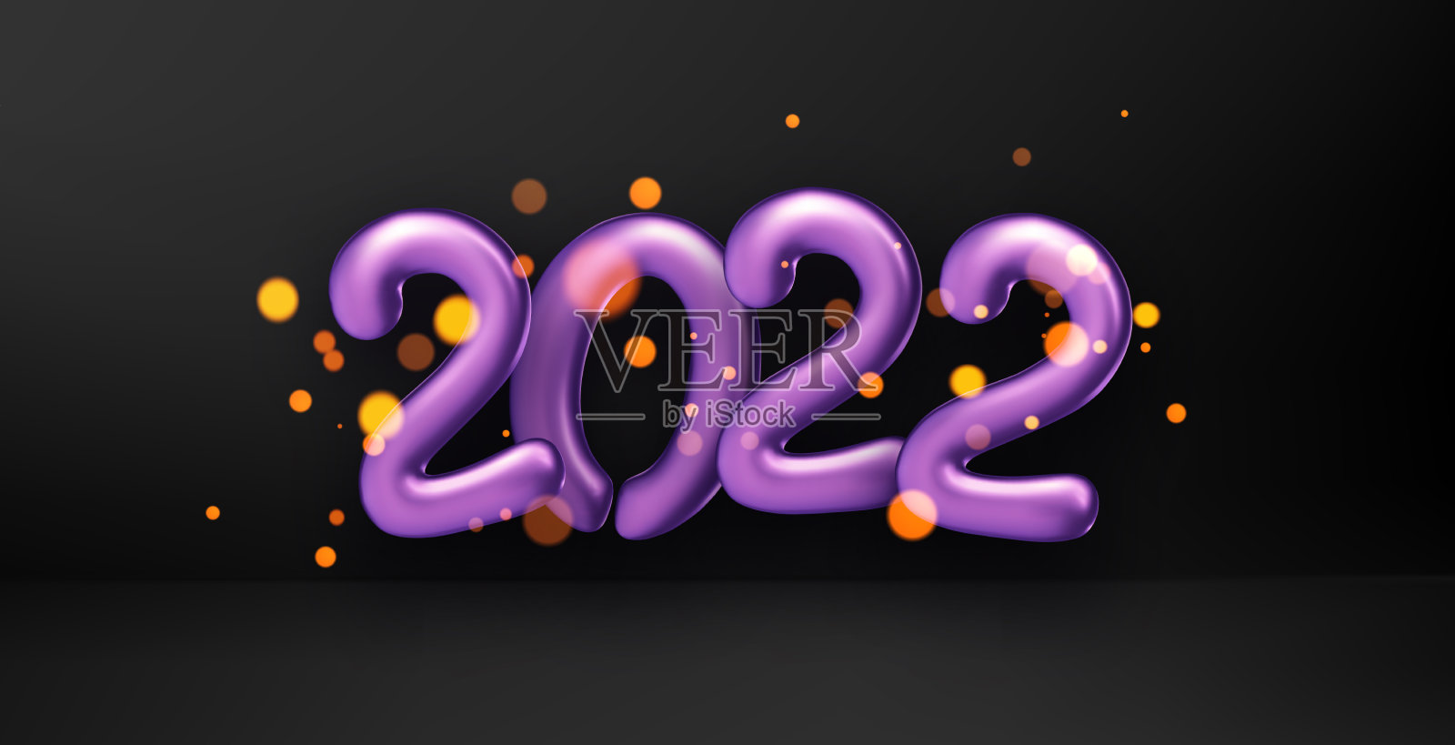 紫色散景2022气球标志黑色背景插画图片素材