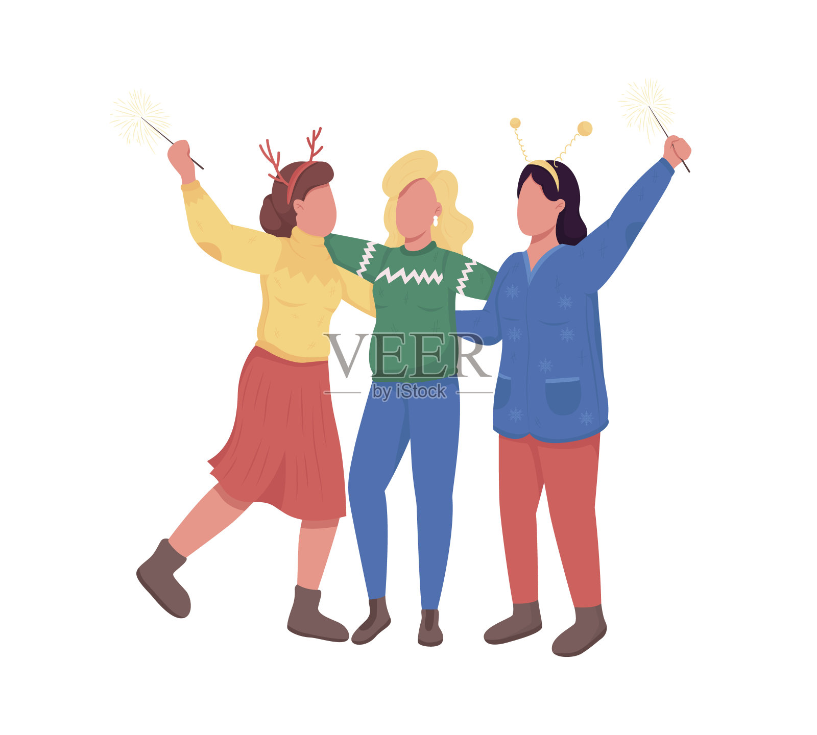 圣诞节女朋友半平色矢量人物插画图片素材