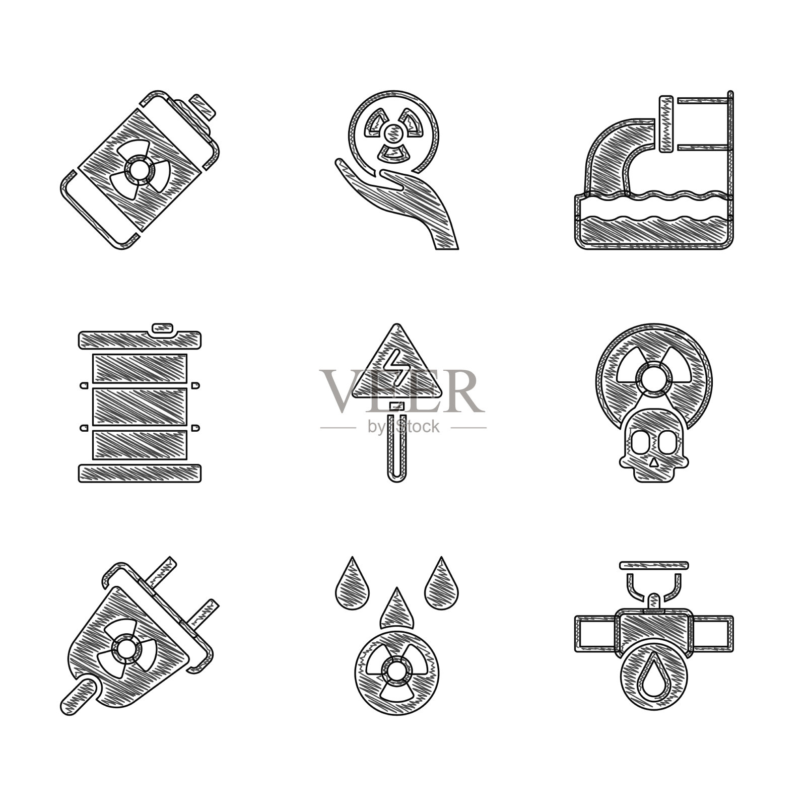 设置高电压标志,酸雨和放射性标志图标素材