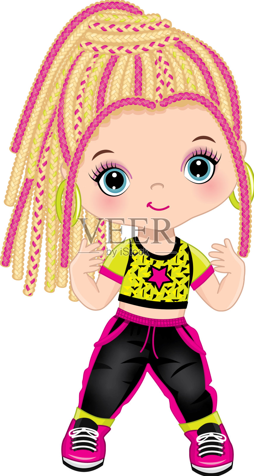 可爱的小女孩编着辫子跳着嘻哈舞设计元素图片